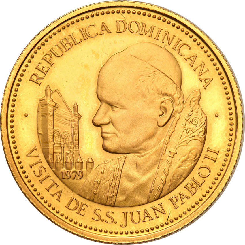 Dominikana. 100 pesos 1979 Wizyta papieża Jana Pawła II
